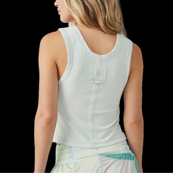 NWOT Free People Back to the Basics Tank Scoop Neck Cotton XS Cropped Seaglass - Picture 4 of 11